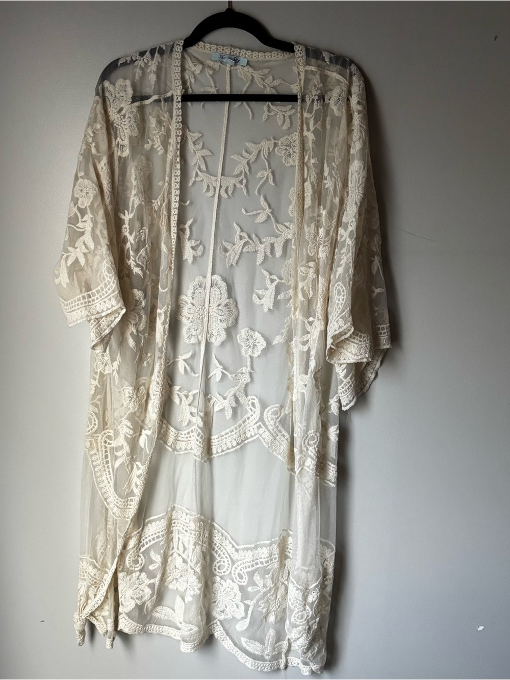 She + Sky Cream Floral Lace Kimono